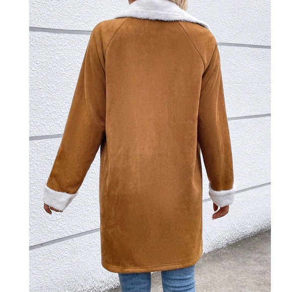 sherpa shearling lined pocket trench pea coat came - Picture 2 of 6